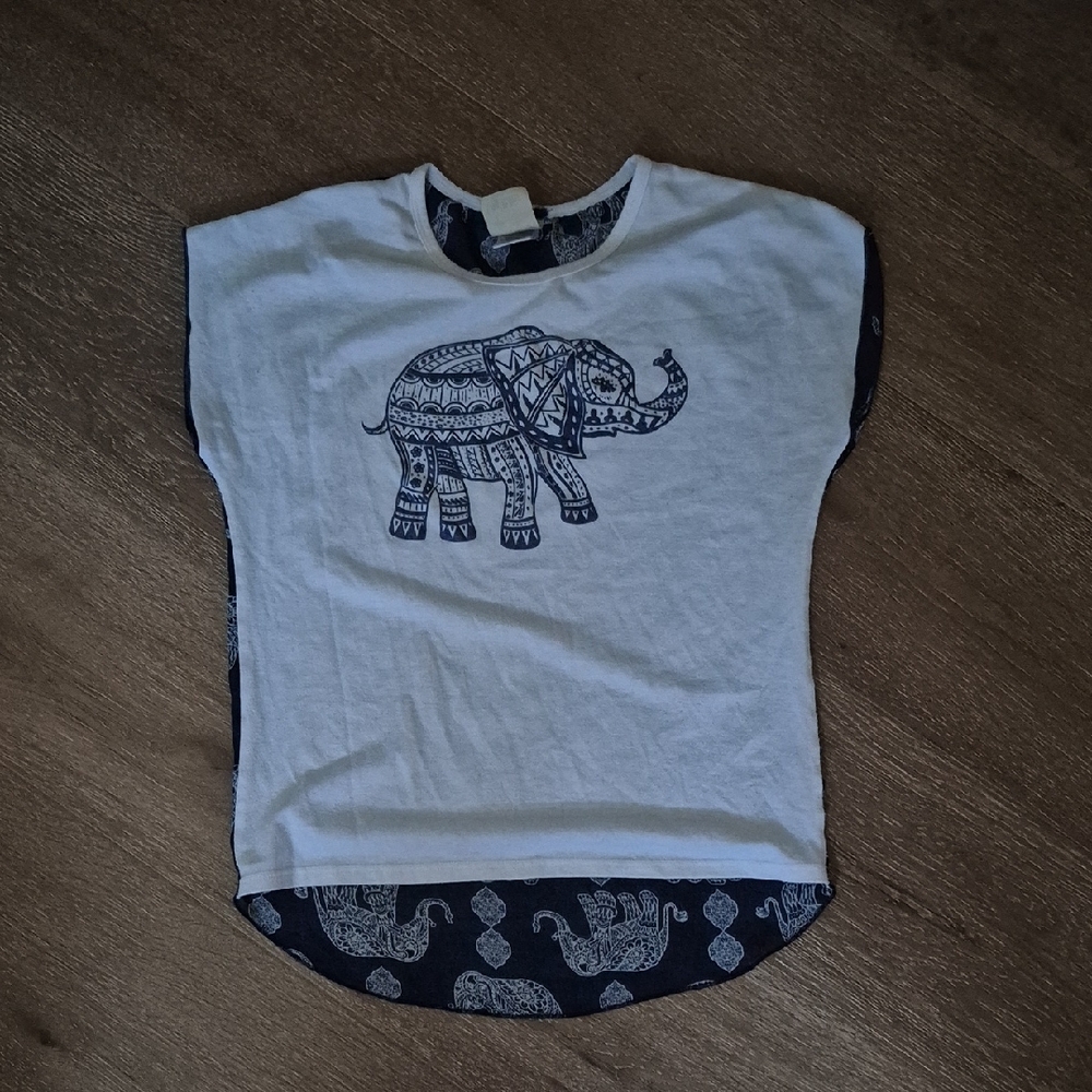 Lily Bleu Blue and White Short Sleeve Tees with Bohemian Elephant Design